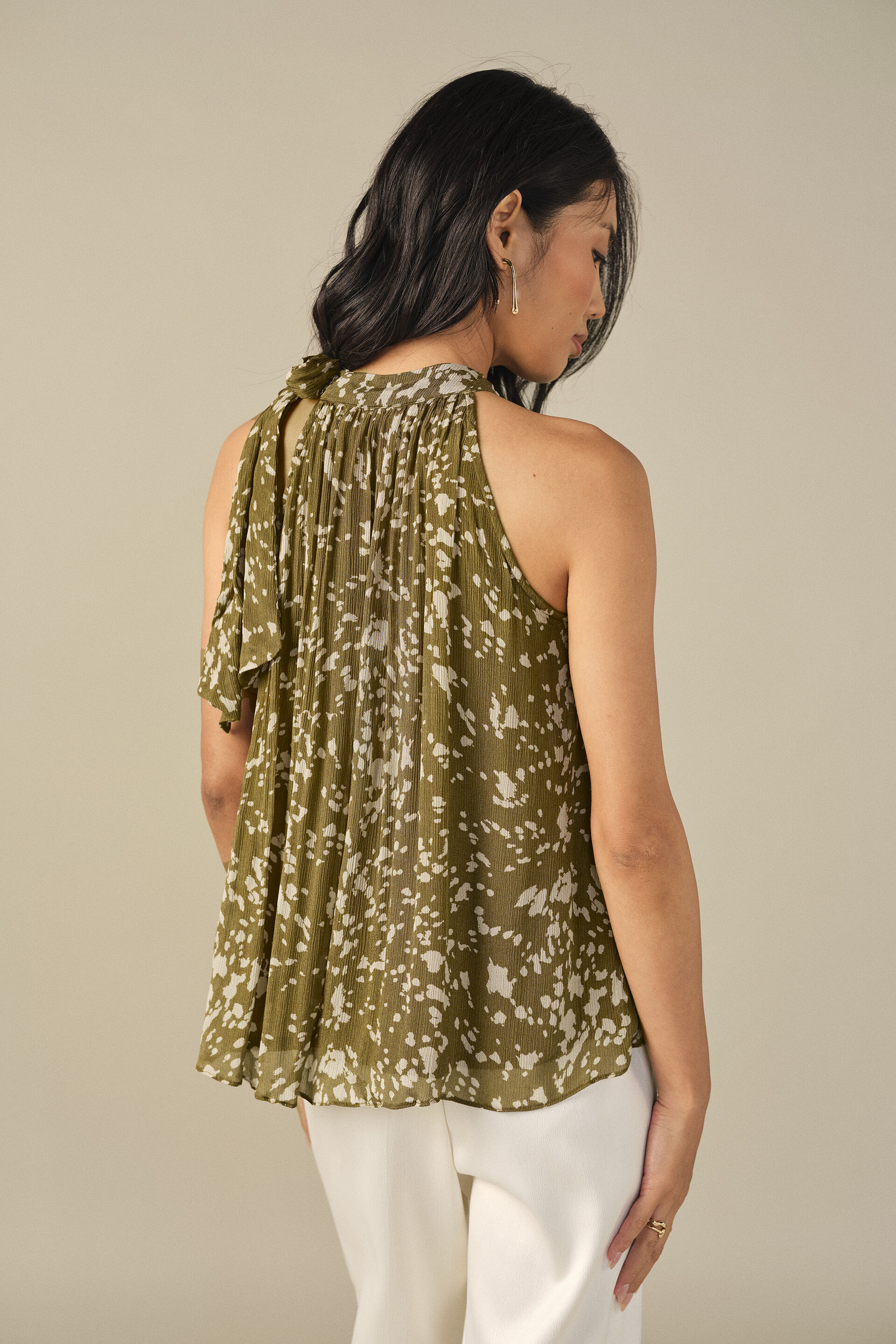 Abstract Print Top in Olive, Green, image 6
